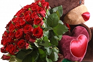 Букет Мишка с розами (красные)